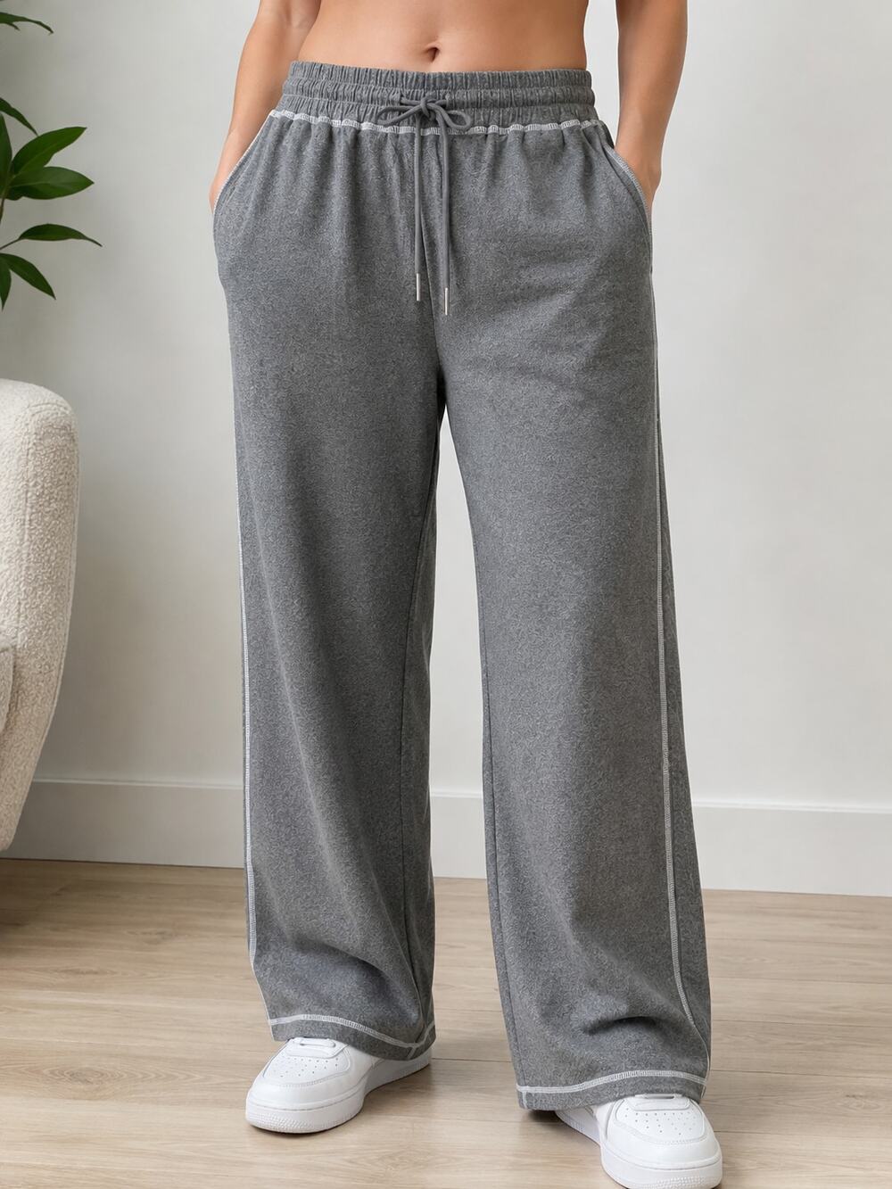 Sweetmoon Wide Leg Sweatpants Women Large Dark Gray Stretch Lounge Pants NWT